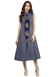 Aahwan Women's Blue Denim A-line Long Kurti