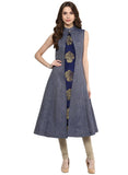 Aahwan Women's Blue Denim A-line Long Kurti
